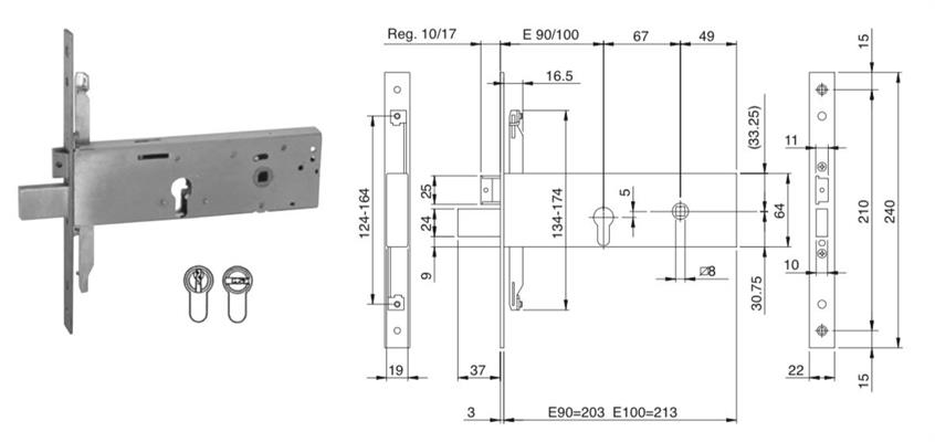 SERRATURA FASCIA E.90 3 MAND.+SCR.  CILINDRO EUROPEO