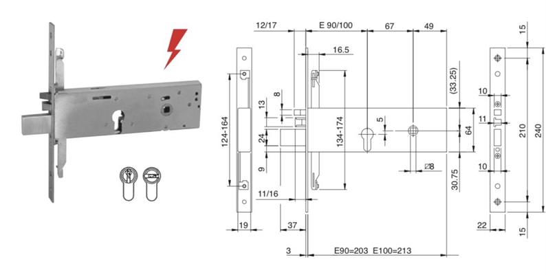 SERRATURA CIL. SAGOMATO E.90 CAT SCR. ELETTRICA