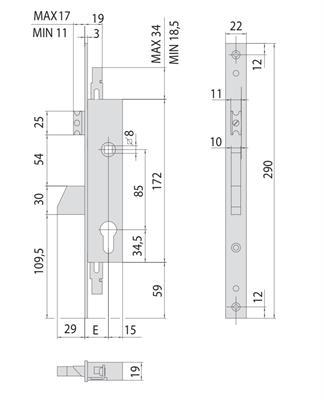SERRATURA MONTANTE 3P. F22 E25 SCR. +1 MAND.            (12)