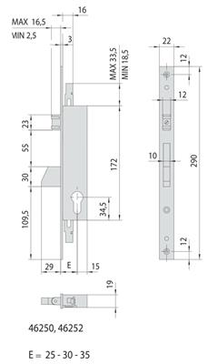 SERRATURA MONTANTE 3P. F22 E25 RULLO +1 MAND.   [#]     (12)
