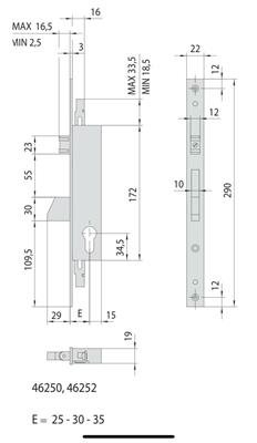SERRATURA MONTANTE 3P. F22 E35 RULLO +1 MAND.           (12)