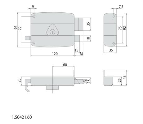 SERRATURA APPLIC.SX E.60 2 MAND. + SCROC.                (5)
