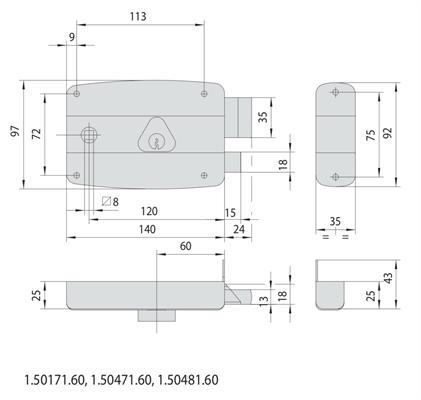 SERRATURA AP.DX+QUADRO   E.60 2 MAND.+SCROC. [#]         (1)
