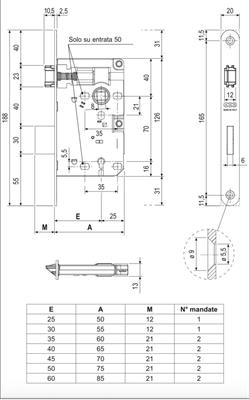SERRATURA PATENT F.20 E.50 I.70 BRONZO VERNICIATO       (50)