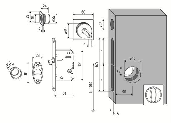 KIT A SCIVOLA TRE ROSETTE QUADRE CROMATO OPACO           (1)
