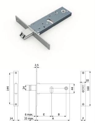 SERRATURA STRETTA F.16 E80 SCR/2MAND.+ CILINDRO 27+27mm (20)
